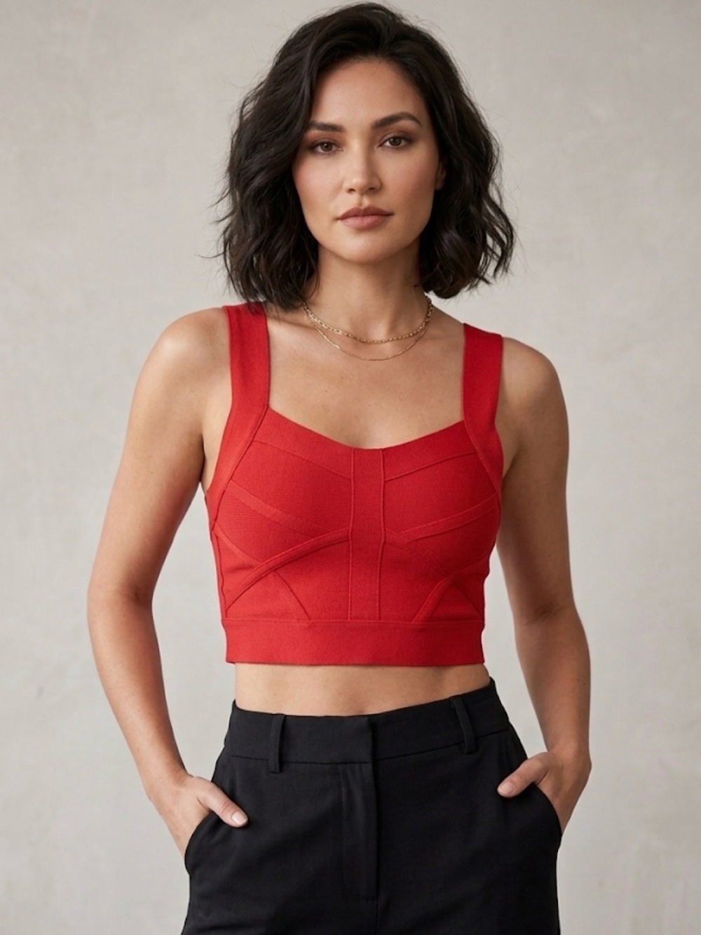 Wow Couture Red Heavy Bandage Crop Top Cutout Back Zipper Small NWT